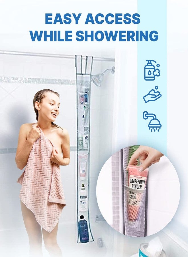 Skywin TidyFriend Shower Liner With Pockets -57 x 6 Inches, Hanging Mesh Shower Caddy with 7 Pockets, 100% Polyester Mesh Fabric, Adjustable Velcro Strap or Hook - Image 5