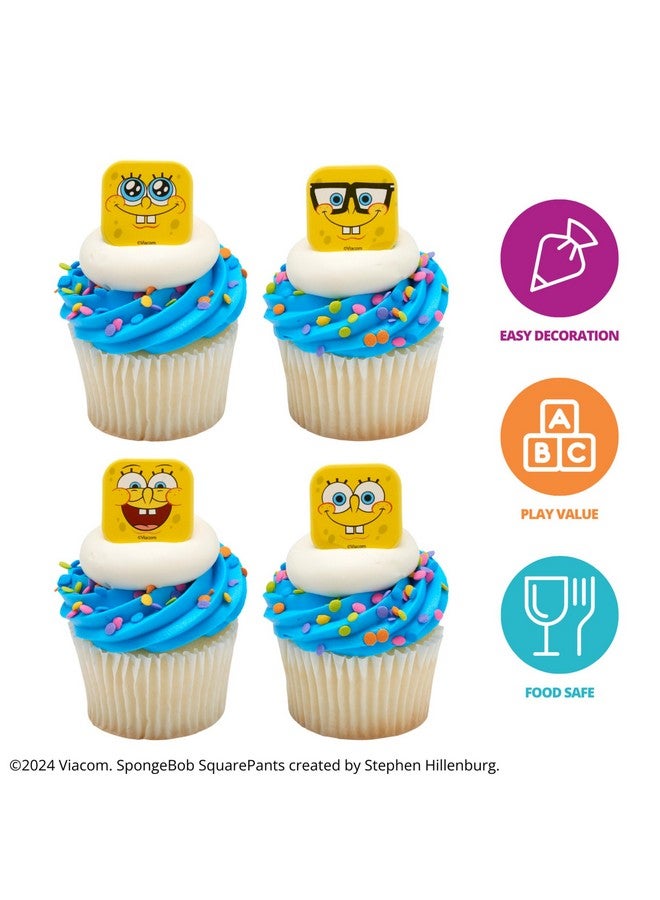 DecoPac DecoPac SpongeBob SquarePants™ Mood Faces Rings, SpongeBob Cupcake Decorations Featuring SpongeBob SquarePants, Yellow - 24 Pack  - Image 2