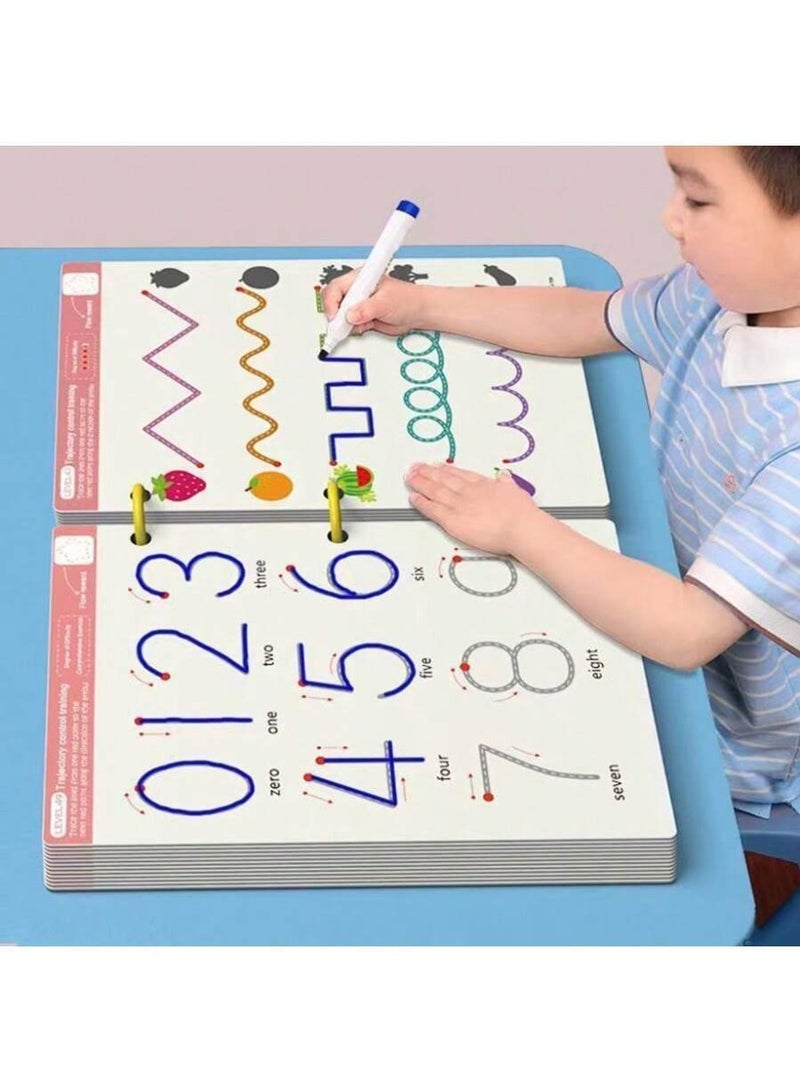 مجموعة تدريب على الكتابة للاطفال الصغار، تدريب على التحكم بالقلم وعلى الكتابة اليدوية بالحروف الابجدية والارقام الانجليزية وتمارين على الاشكال والانماط مكونة من 64 صفحة  تتضمن على٣ اقلام للتدريب قابل للمسح ومماحة - Image 1