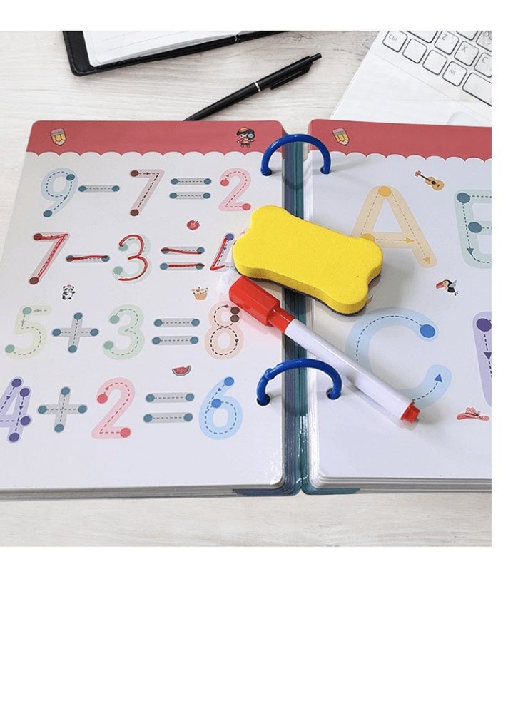 مجموعة تدريب على الكتابة للاطفال الصغار، تدريب على التحكم بالقلم وعلى الكتابة اليدوية بالحروف الابجدية والارقام الانجليزية وتمارين على الاشكال والانماط مكونة من 64 صفحة  تتضمن على٣ اقلام للتدريب قابل للمسح ومماحة - Image 2