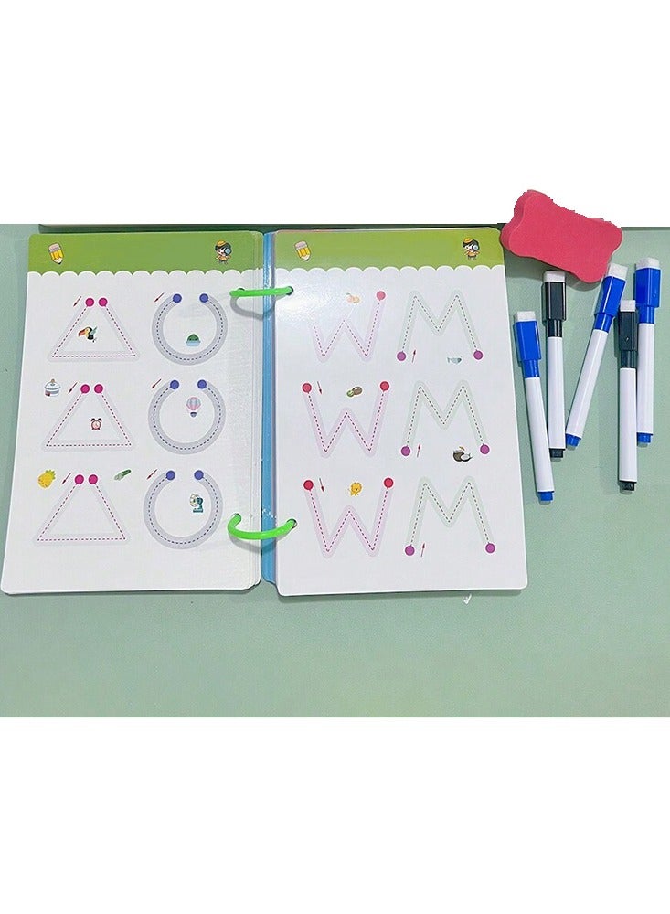 مجموعة تدريب على الكتابة للاطفال الصغار، تدريب على التحكم بالقلم وعلى الكتابة اليدوية بالحروف الابجدية والارقام الانجليزية وتمارين على الاشكال والانماط مكونة من 64 صفحة  تتضمن على٣ اقلام للتدريب قابل للمسح ومماحة - Image 5
