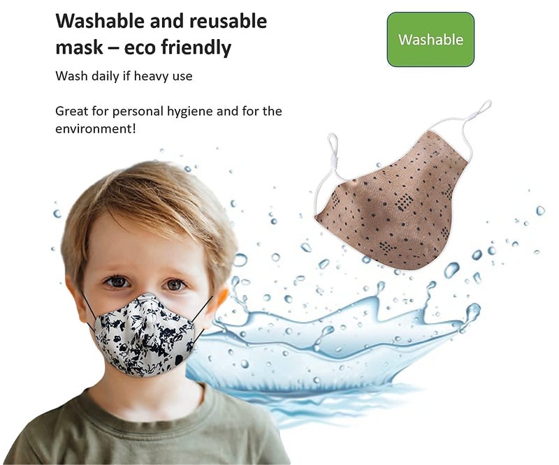 El Regalo El Regalo Set of 3 Kids Cotton Face Masks 3 to 8 Years age Multi Layers Soft Cotton Reusable Washable Face Masks With Adjustable Ear Loops for Kids up to 8 Years Old Option1  - Image 3