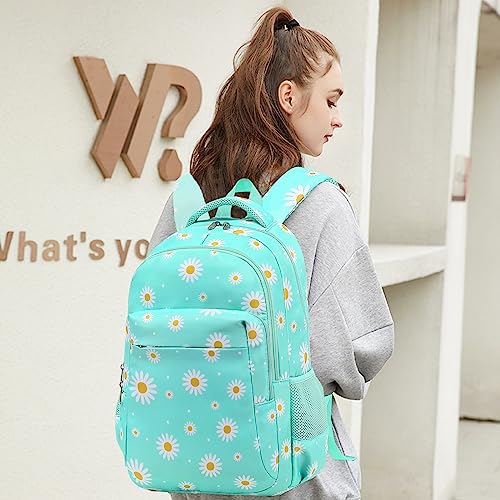 LEDAOU Backpack for Kids Girls Boys School Bags Teen Bookbags Set School Backpack with Lunch Box and Pencil Case (White Daisy Green) - Image 3