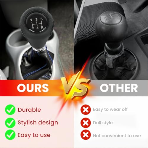 Zibuyu® 5-Speed Car Gear Knob Cover, Premium Black Leather Gear Shifting Stick Shifter Lever Handle, Universal Fit for Most Manual Vehicles, Easy Installation, Car Accessories, 9.1x5.5x2.7cm - Image 5