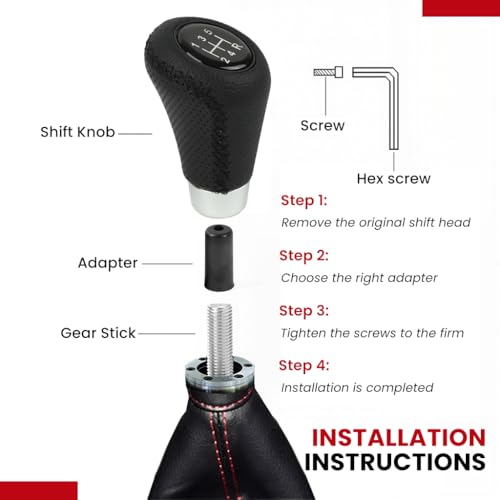 Zibuyu® 5-Speed Car Gear Knob Cover, Premium Black Leather Gear Shifting Stick Shifter Lever Handle, Universal Fit for Most Manual Vehicles, Easy Installation, Car Accessories, 9.1x5.5x2.7cm - Image 4