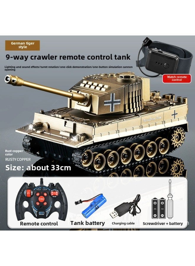 Remote Control Tank Car Crawler 99 Type Children's Charging Electric Off-road Tiger Armored Car Model Boy Toy Car-Color:Gesture Sensing Dual Remote Control 9 Command 2.4G Tiger Tank Rust Copper-Battery Rotation-Specifications:Official Standard - Image 1