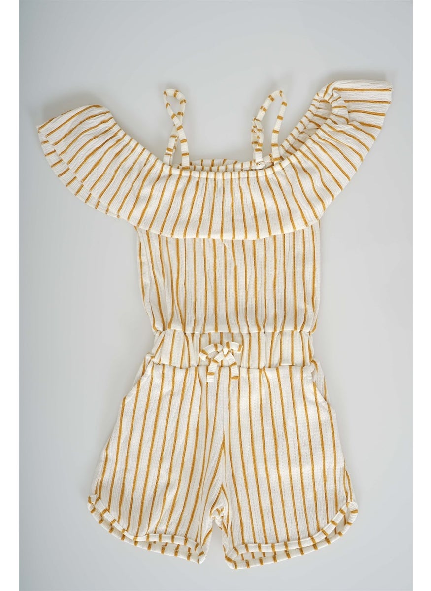 Miniko Kids - New Season Children's Rope Suspender Patterned Plain Woven Shorts Overalls - Image 1
