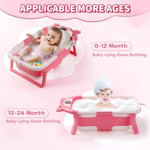 RURING Baby Bathtub,Collapsible Baby Bath Tub with Thermometer & Soft Floating Cushion,Portable Travel Baby Bathtubs for Newborns to Toddlers 0-36 Months(Crab Gray) - Image 2