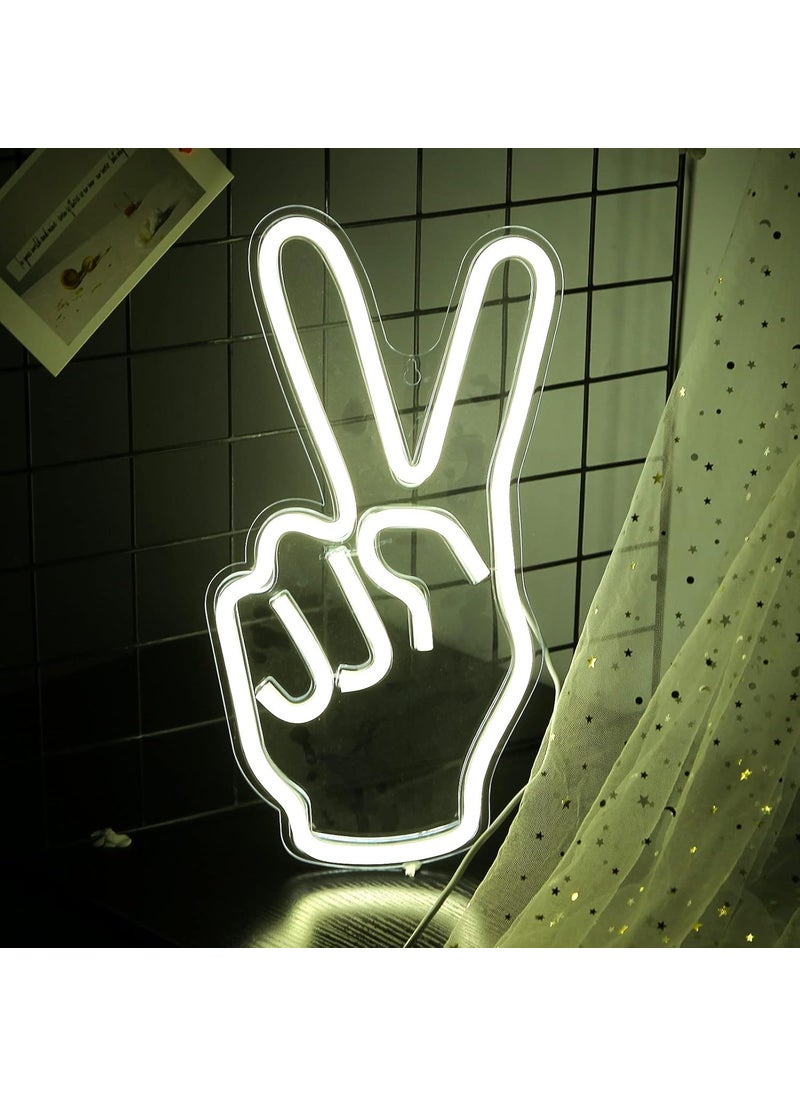 CHRONOS - Chronos Peace Sign Hand Neon Sign Light Wall Hanging USB Operated for Home, Bedroom, Living Room, Kitchen, Dining Room, Bathroom, Office, Bar, Hotel, Restaurant, Nightclub, Party - Image 1