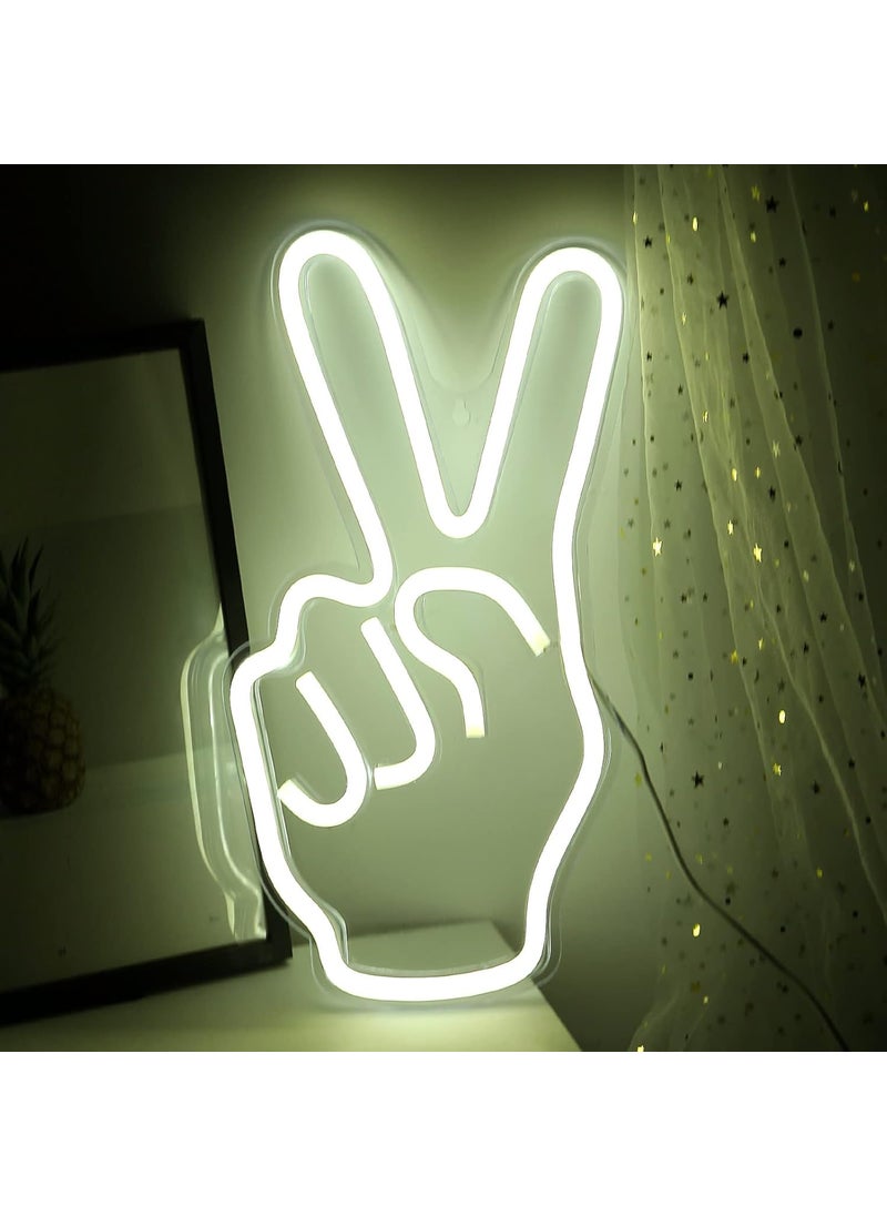 CHRONOS - Chronos Peace Sign Hand Neon Sign Light Wall Hanging USB Operated for Home, Bedroom, Living Room, Kitchen, Dining Room, Bathroom, Office, Bar, Hotel, Restaurant, Nightclub, Party - Image 1
