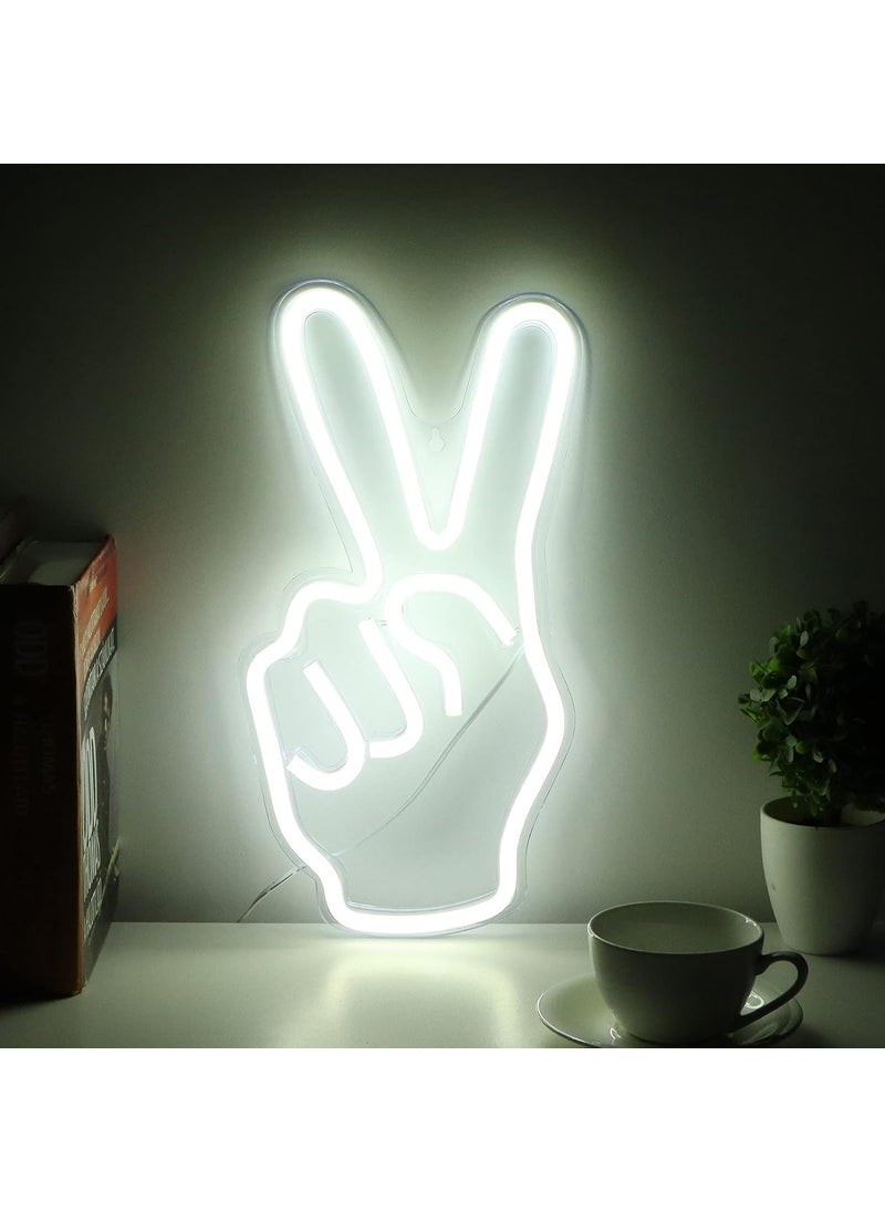 CHRONOS - Chronos Peace Sign Hand Neon Sign Light Wall Hanging USB Operated for Home, Bedroom, Living Room, Kitchen, Dining Room, Bathroom, Office, Bar, Hotel, Restaurant, Nightclub, Party - Image 1