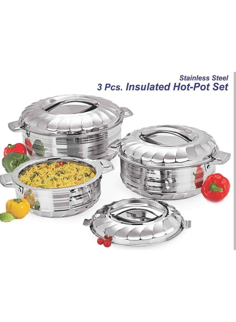 3-piece Stainless Steel Insulated Food Container Set - Sizes 7500 / 5000 / 3500 ml - Practical Design to Keep Food Hot - Made in India - Image 2