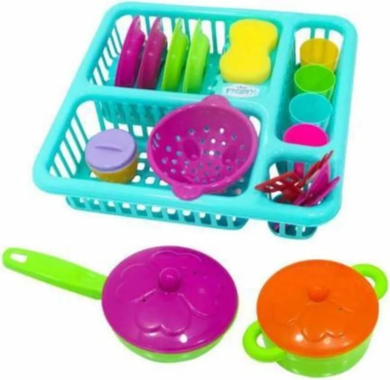 dede Grandfather Toy Dish Rack Plate Pot Set + 22 Piece Cuttable Toy Fruit Vegetable Set