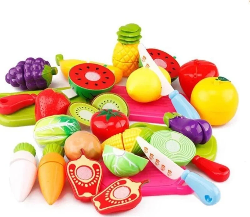 dede Grandfather Toy Dish Rack Plate Pot Set + 22 Piece Cuttable Toy Fruit Vegetable Set