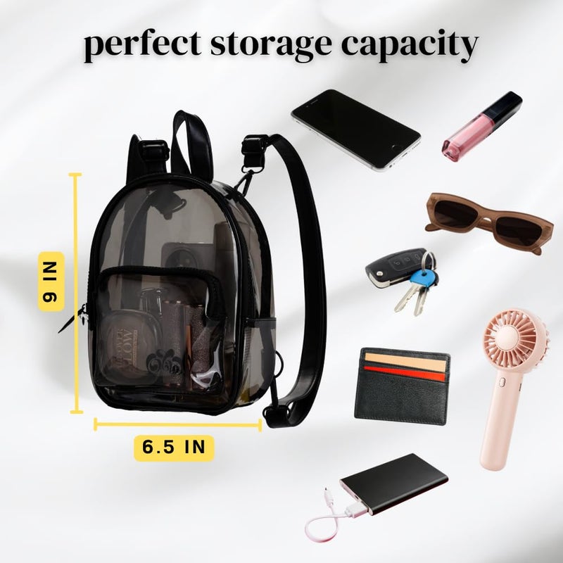 OTW ONTHEWAE Anti-Theft Black Clear Transparent Small Mini Backpack Convertible Straps Crossbody for Raves Stadium Festival Concert (Mini - Black) - Image 5