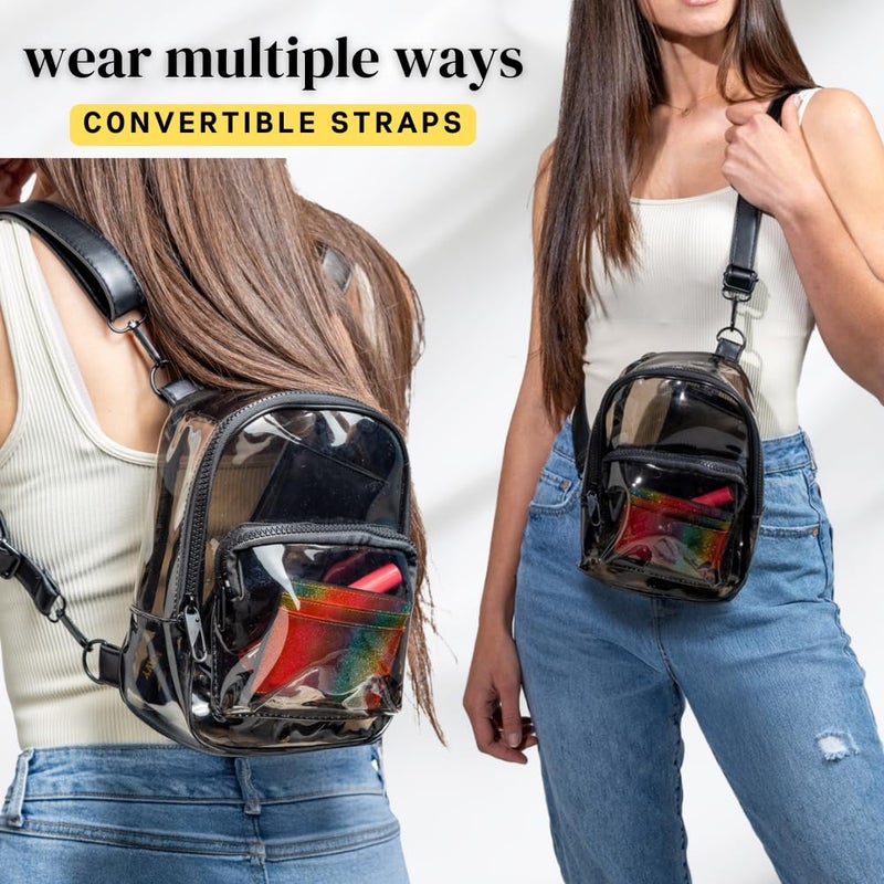 OTW ONTHEWAE Anti-Theft Black Clear Transparent Small Mini Backpack Convertible Straps Crossbody for Raves Stadium Festival Concert (Mini - Black) - Image 4