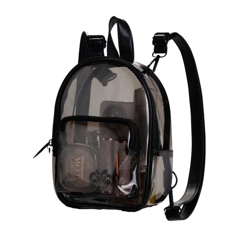 OTW ONTHEWAE Anti-Theft Black Clear Transparent Small Mini Backpack Convertible Straps Crossbody for Raves Stadium Festival Concert (Mini - Black) - Image 1