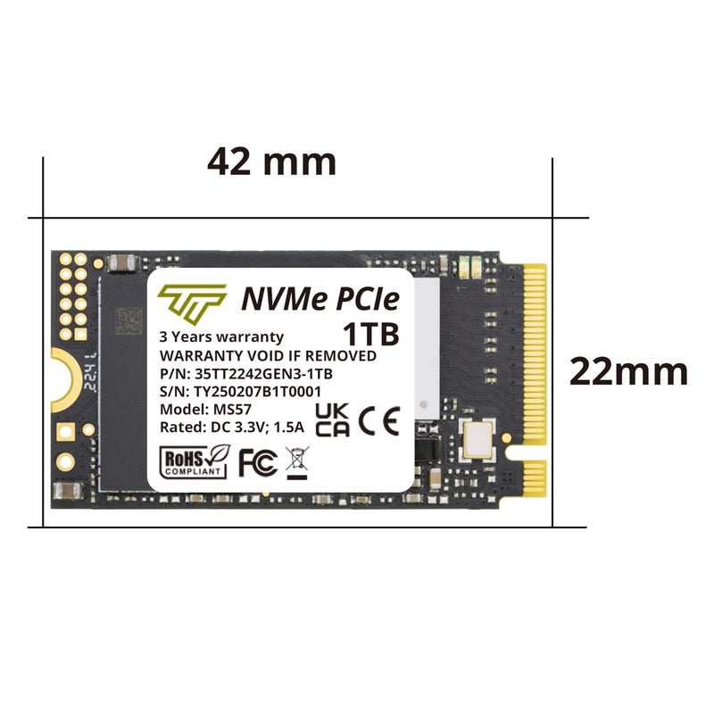 Timetec 1TB M.2 2242 SSD NVMe PCIe Gen3x4 3D NAND TLC Read/Write Speed Up to 2,100/1,600 MB/s Compatible with Lenovo Thinkpad E15 / ThinkPad 11e Yoga Gen 6, Laptop and Desktop - Image 2