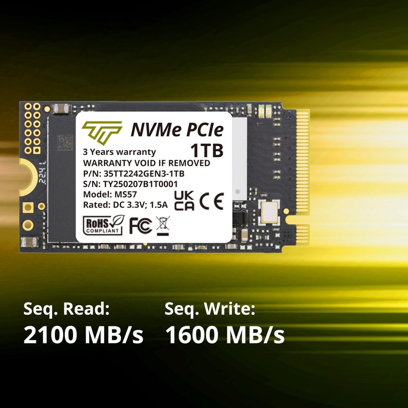 Timetec 1TB M.2 2242 SSD NVMe PCIe Gen3x4 3D NAND TLC Read/Write Speed Up to 2,100/1,600 MB/s Compatible with Lenovo Thinkpad E15 / ThinkPad 11e Yoga Gen 6, Laptop and Desktop - Image 3