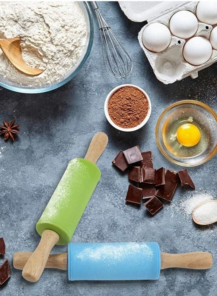 Excefore دبوس عجين صغير، دبوس عجين خشبي للأطفال، دبابيس سيليكون للعناية المنزلية، للحرف، الخبز، الطهي، العجين، الفن - دبوس عجين خشبي للمطبخ أو للعب الإبداعي للأطفال، 2 قطعة - Image 2