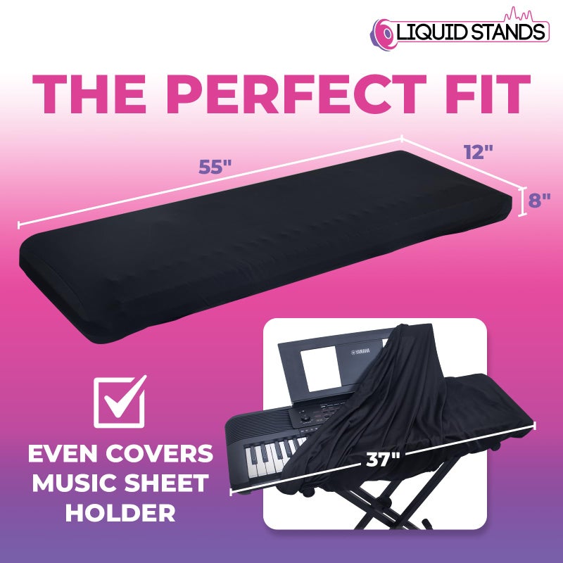 Liquid Stands غطاء لوحة مفاتيح البيانو السائل - غطاء غبار للوحة المفاتيح لـ 88 مفتاح - قماش واقي للبيانو الرقمي الكهربائي مع سباندكس عالي المرونة وقفل حبل - ملحقات واقية لمفاتيح الآلات الكاملة - Image 3