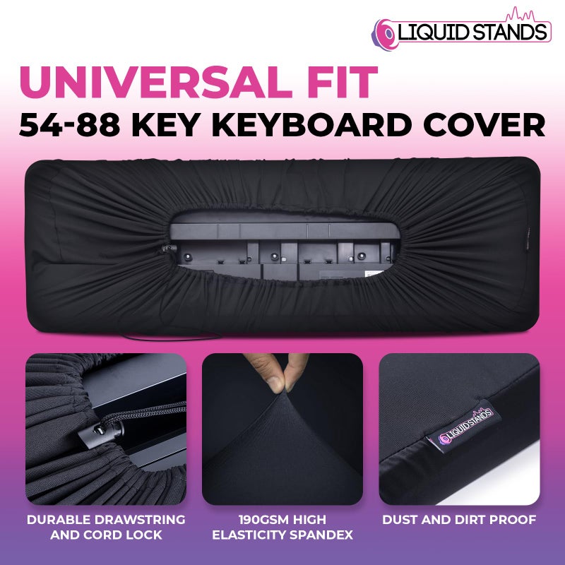 Liquid Stands غطاء لوحة مفاتيح البيانو السائل - غطاء غبار للوحة المفاتيح لـ 88 مفتاح - قماش واقي للبيانو الرقمي الكهربائي مع سباندكس عالي المرونة وقفل حبل - ملحقات واقية لمفاتيح الآلات الكاملة - Image 2