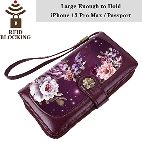Coco Rossi Wallets for Women Multi Card Holder Wallet Clutch Wallet Card Holder Organizer Ladies Purse with Wrist strap Purse,Purple Flowers - Image 5