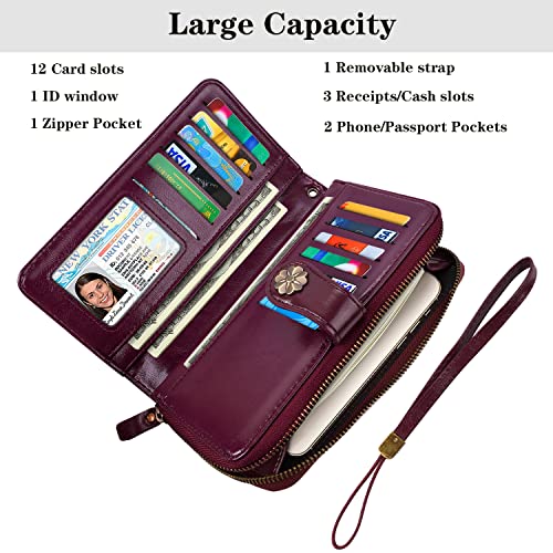 Coco Rossi Wallets for Women Multi Card Holder Wallet Clutch Wallet Card Holder Organizer Ladies Purse with Wrist strap Purse,Purple Flowers - Image 3
