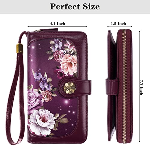 Coco Rossi Wallets for Women Multi Card Holder Wallet Clutch Wallet Card Holder Organizer Ladies Purse with Wrist strap Purse,Purple Flowers - Image 4