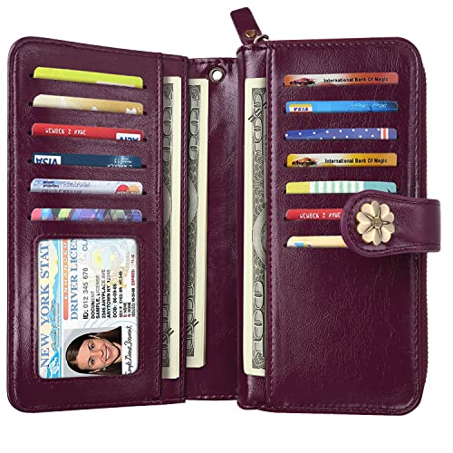 Coco Rossi Wallets for Women Multi Card Holder Wallet Clutch Wallet Card Holder Organizer Ladies Purse with Wrist strap Purse,Purple Flowers - Image 2