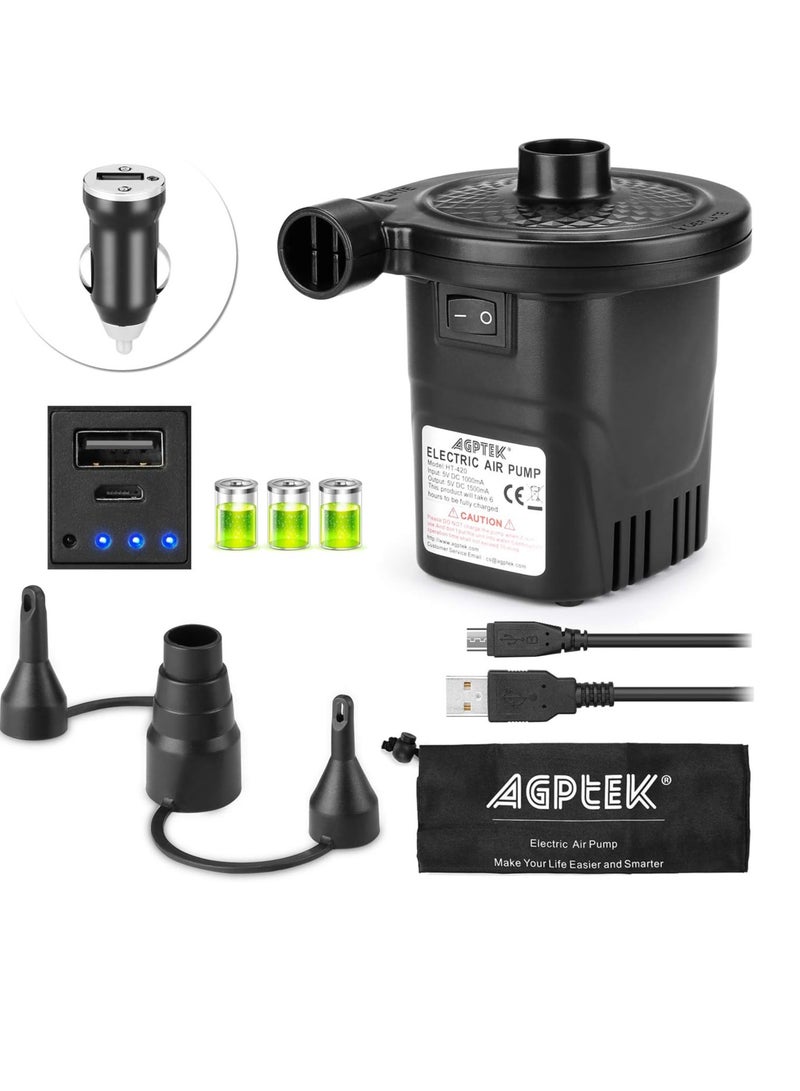 AGPtek AGPTEK Rechargeable Air Pump, Electric Air Pump 4000mAh Battery Quick-Fill Inflator & Deflator with 3 Nozzles, Lightweight & Portable Perfect for Air Beds, Air Mattresses, Pool Toys & Inflatable  - Image 1