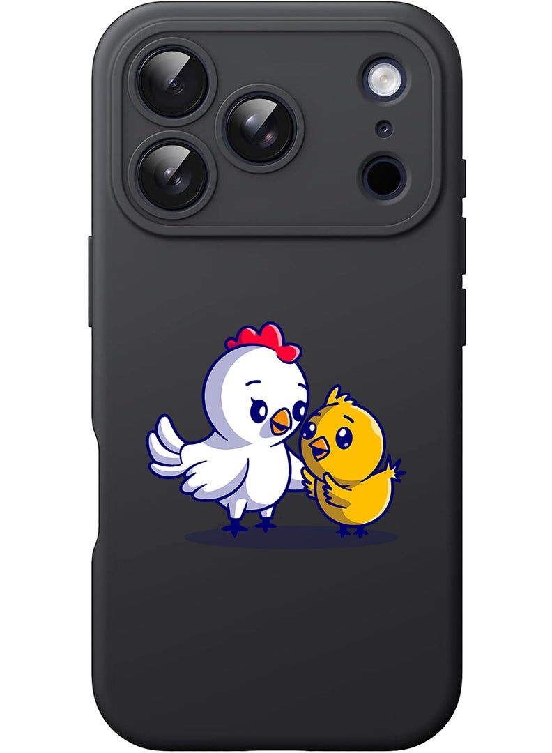 Theodor Protective Slim Fit Case Liquid Silicone Cover with Full Body Protection Anti-Scratch Shockproof Case For Apple iPhone 17 Pro Max (Black) Chicken & Hen - Image 1