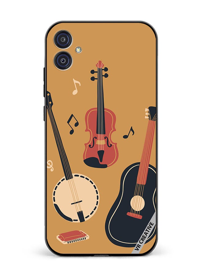 VR CREATIVE Protective Case Cover For Samsung Galaxy M04/F04 Banjo Acoustic Guitar Violin Notes And Harmonica Design Multicolour - Image 1