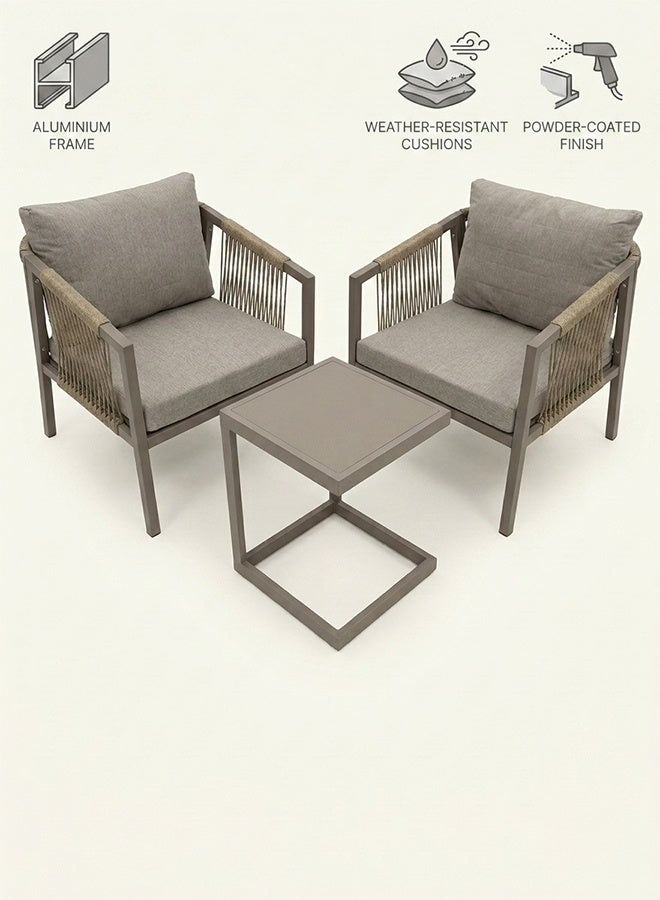 Modern 3-Piece Outdoor Bistro Set with Aluminum Frame and Weather-Resistant Cushions – [Beige color] - Image 1