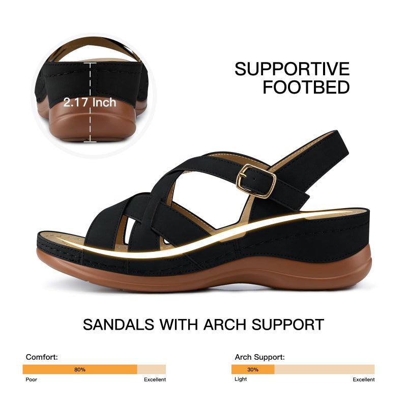 SHIBEVER Black Flat Sandals for Women Comfortable Dressy Open Toe Buckle Ankle Strap Sandals 2026 Walking Shoes for Beach Travel Summer Casual Size 8 - Image 4