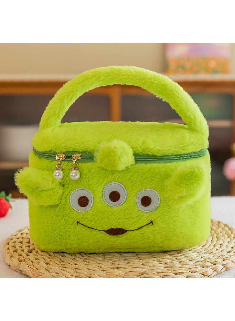 Y&D Cute Plush Makeup Bag handbag  Open Flat Travel Toiletry Accessories Organizer Cosmetic Pouch with Handle for Cosmetics Brushes Toiletry Jewelry - Image 1