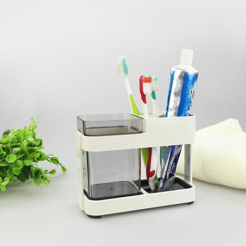 BSITFOW Plastic Bathroom Toothbrush Toothpaste Holder Stand Storage Organizer,Toothbrush Toothpaste Stand Holder Bathroom Storage Organizer,Bathroom Accessories(Off White)(1 pcs)(15X7.8 cm) - Image 5