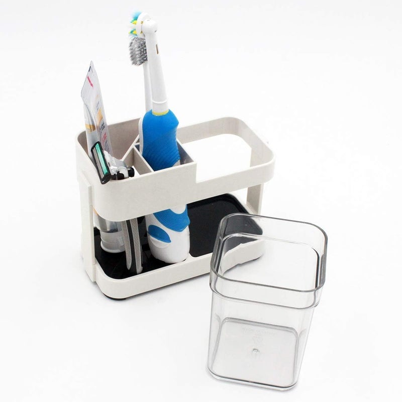 BSITFOW Plastic Bathroom Toothbrush Toothpaste Holder Stand Storage Organizer,Toothbrush Toothpaste Stand Holder Bathroom Storage Organizer,Bathroom Accessories(Off White)(1 pcs)(15X7.8 cm) - Image 4