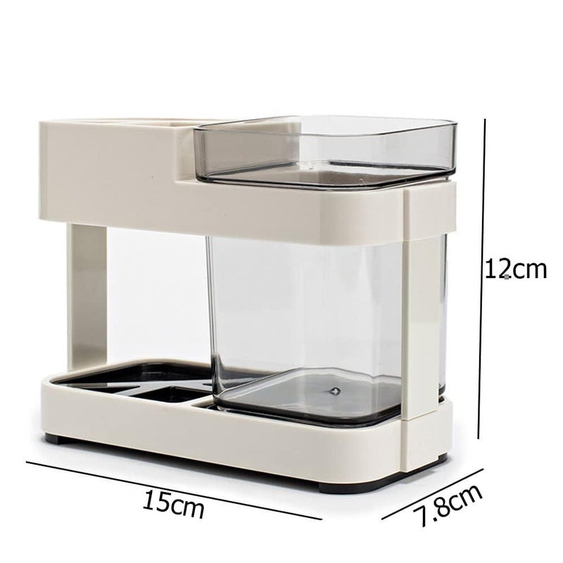 BSITFOW Plastic Bathroom Toothbrush Toothpaste Holder Stand Storage Organizer,Toothbrush Toothpaste Stand Holder Bathroom Storage Organizer,Bathroom Accessories(Off White)(1 pcs)(15X7.8 cm) - Image 2