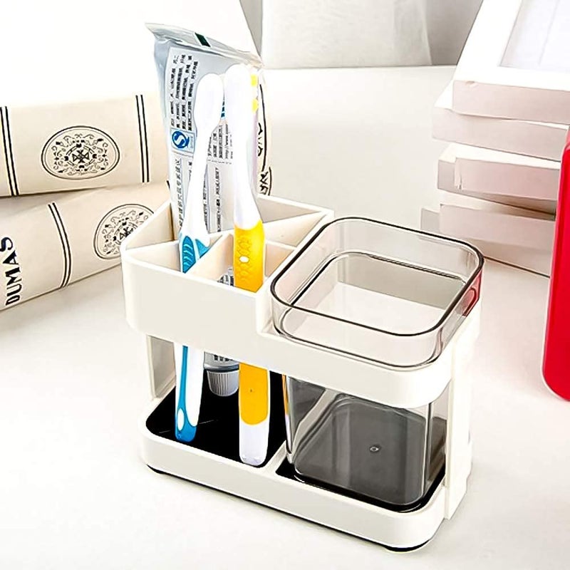 BSITFOW Plastic Bathroom Toothbrush Toothpaste Holder Stand Storage Organizer,Toothbrush Toothpaste Stand Holder Bathroom Storage Organizer,Bathroom Accessories(Off White)(1 pcs)(15X7.8 cm) - Image 1