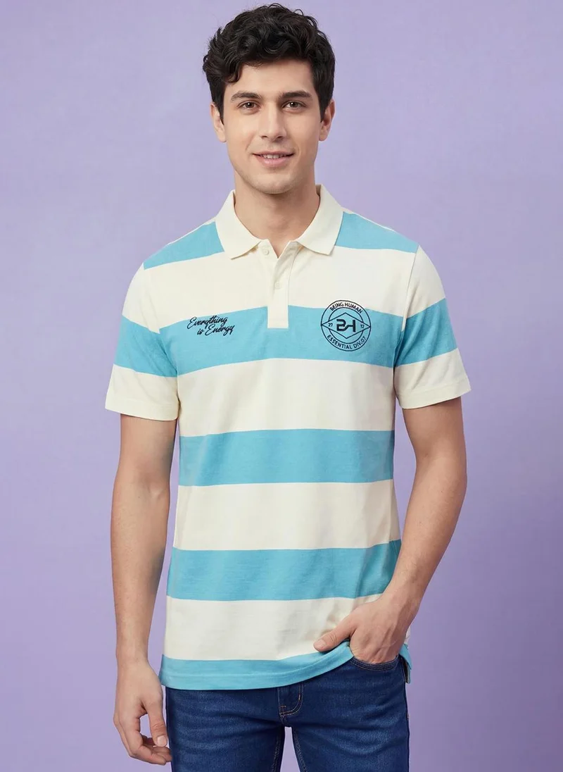 بيينغ هيومان Men Striped Polo Collar T-shirt