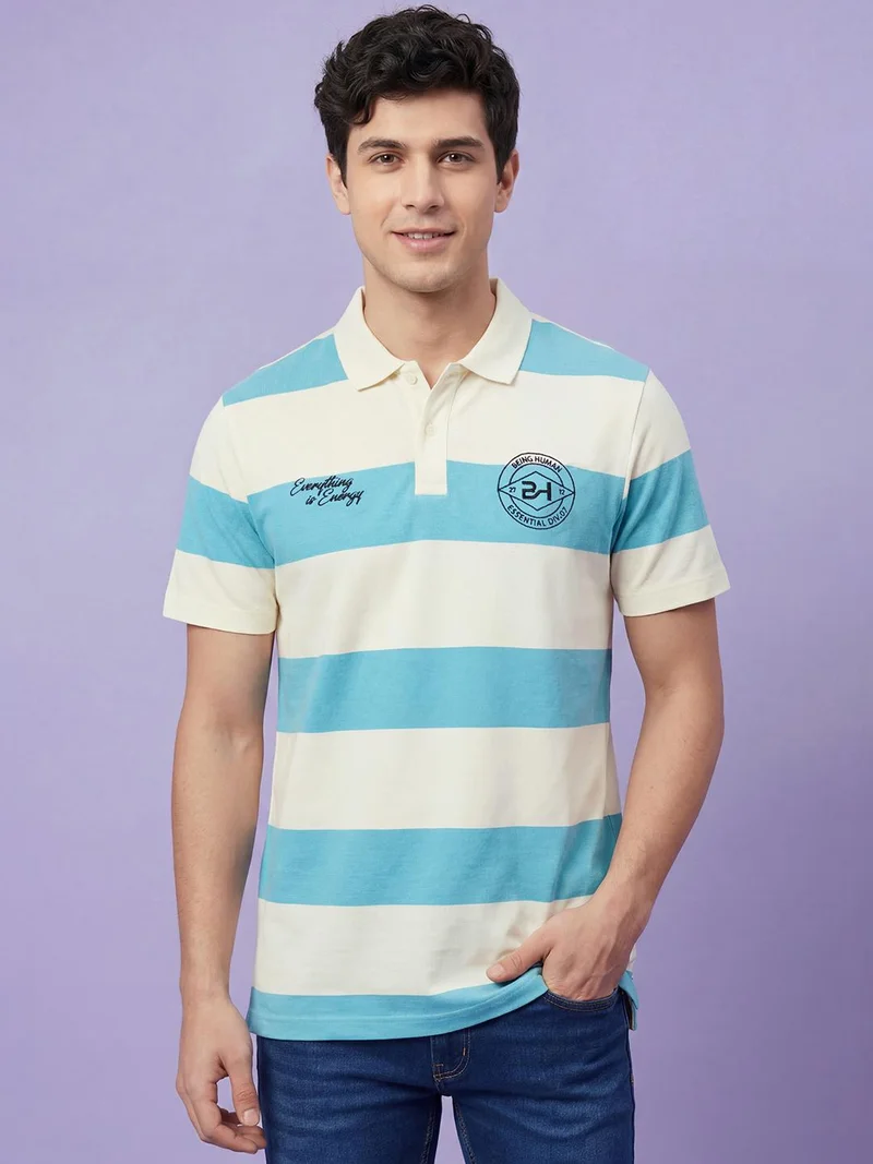 Being Human Men Striped Polo Collar T-shirt