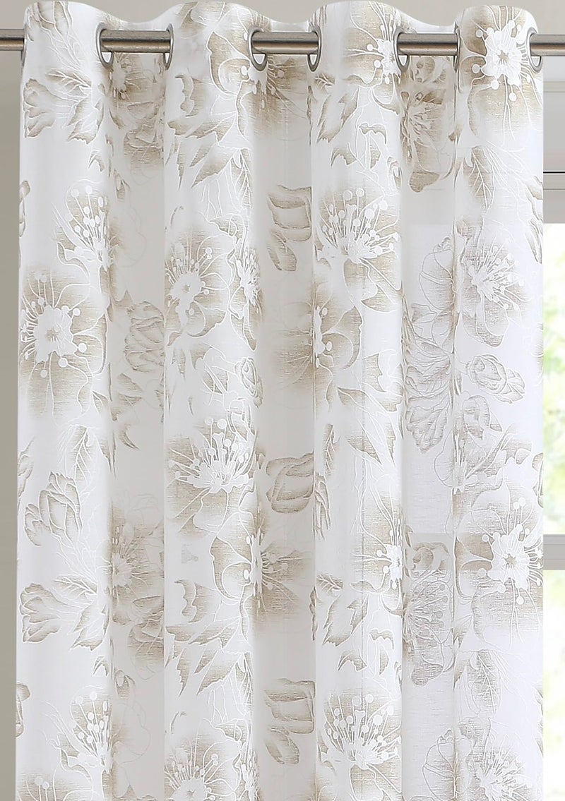 LinenZone White Living Room Curtains with Gold Flower Print and Embroidery. Sheer Textured Rustic Curtains with Floral Pattern for Cottage or Modern Farmhouse Decor. (Flora 54 x 84 Linen) - Image 3