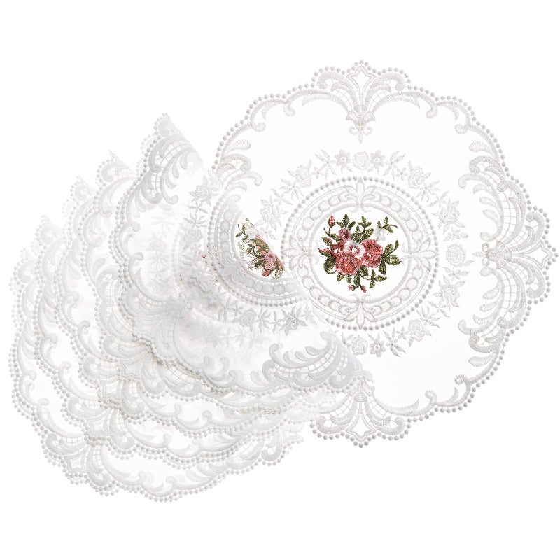 Mezchi 6 Pack Retro French Style Lace Placemats Round Lace Doilies for Tables Embroidered Cup Mat Vintage Crochet Lunchmat Doilies for Home Decoration Wedding 11inch