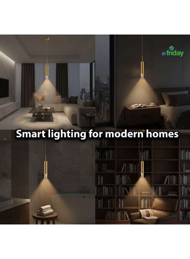 ALFRIDAY Slim Cylinder Pendant Light E27 Holder | Minimal Gold Accent (Bulb Not Included) - Image 3