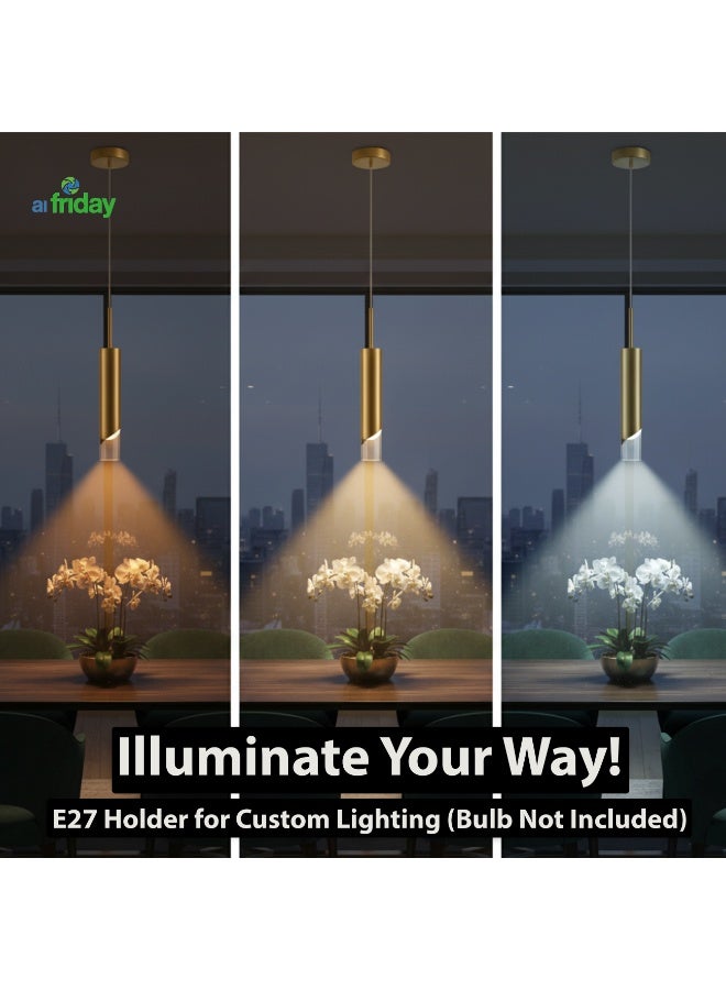 ALFRIDAY Slim Cylinder Pendant Light E27 Holder | Minimal Gold Accent (Bulb Not Included) - Image 4