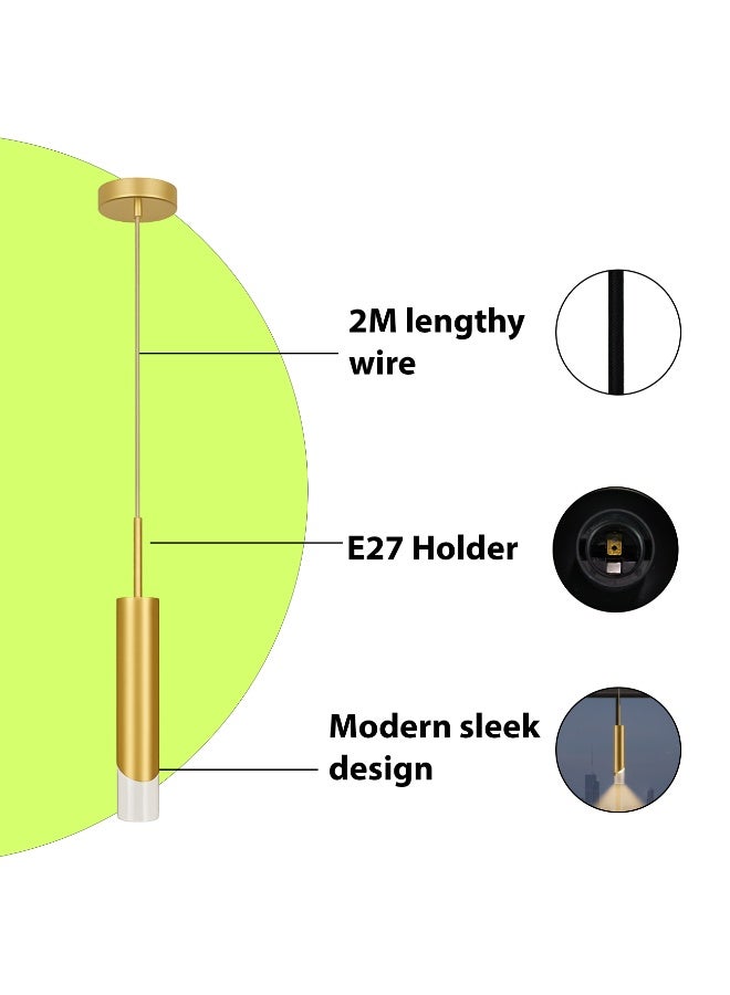 ALFRIDAY Slim Cylinder Pendant Light E27 Holder | Minimal Gold Accent (Bulb Not Included) - Image 5