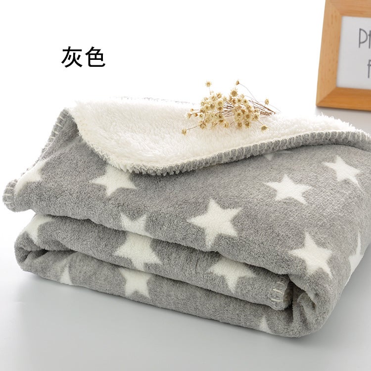 Childrens nap blanket coral fleece blanket thickened double-layer winter single baby blanket knee blanket office Gray big stars 