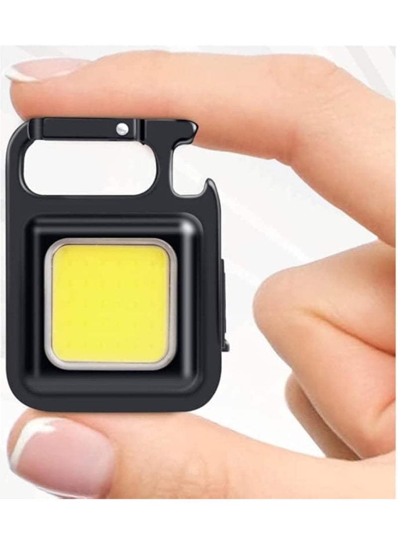 Generic Mini COB LED Keychain Flashlight – USB Rechargeable Pocket Light with 4 Modes, Carabiner Clip, Magnetic Base & Bottle Opener, Foldable Stand, Water-Resistant – Black – 1pcs - Image 2