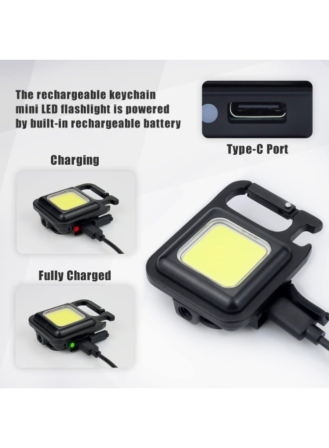 Generic Mini COB LED Keychain Flashlight – USB Rechargeable Pocket Light with 4 Modes, Carabiner Clip, Magnetic Base & Bottle Opener, Foldable Stand, Water-Resistant – Black – 1pcs - Image 3